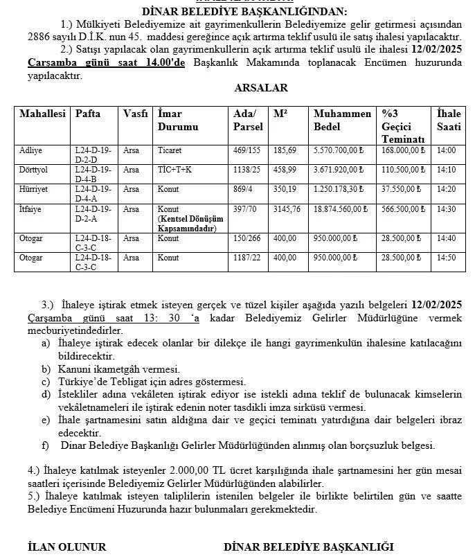 Gayrimenkul Satışı İhalesi Başlıyor